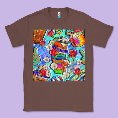 Hippie Coffee Cups And Flowers And Peace Seamless Pattern Bbs Classic Tee Designed By Bundleandbundleshop