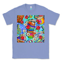Colony Blue hippie coffee cups and flowers and peace seamless pattern bbs Classic Tee - BundleAndBundleShop