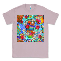 Lilac hippie coffee cups and flowers and peace seamless pattern bbs Classic Tee - BundleAndBundleShop