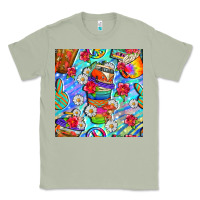 Matcha hippie coffee cups and flowers and peace seamless pattern bbs Classic Tee - BundleAndBundleShop