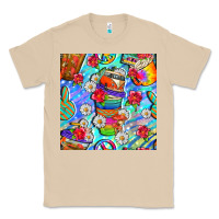 Mushroom hippie coffee cups and flowers and peace seamless pattern bbs Classic Tee - BundleAndBundleShop