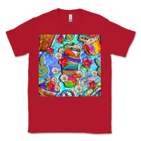 Red hippie coffee cups and flowers and peace seamless pattern bbs Classic Tee - BundleAndBundleShop