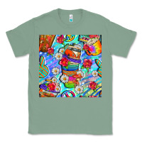 Sage hippie coffee cups and flowers and peace seamless pattern bbs Classic Tee - BundleAndBundleShop