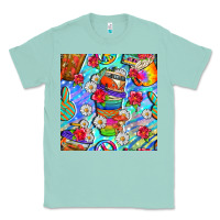 Seafoam hippie coffee cups and flowers and peace seamless pattern bbs Classic Tee - BundleAndBundleShop