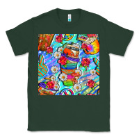 Sports Green hippie coffee cups and flowers and peace seamless pattern bbs Classic Tee - BundleAndBundleShop