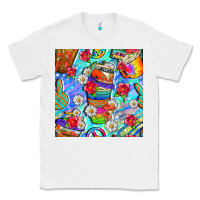 White hippie coffee cups and flowers and peace seamless pattern bbs Classic Tee - BundleAndBundleShop