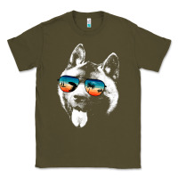 Army Green american akita shirts with glasses sunglasses retro style t shirt Classic Tee - linhVisuals