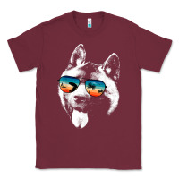 Burgundy american akita shirts with glasses sunglasses retro style t shirt Classic Tee - linhVisuals
