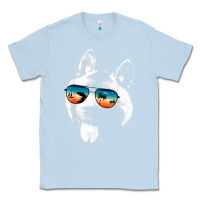 Dusty Blue american akita shirts with glasses sunglasses retro style t shirt Classic Tee - linhVisuals