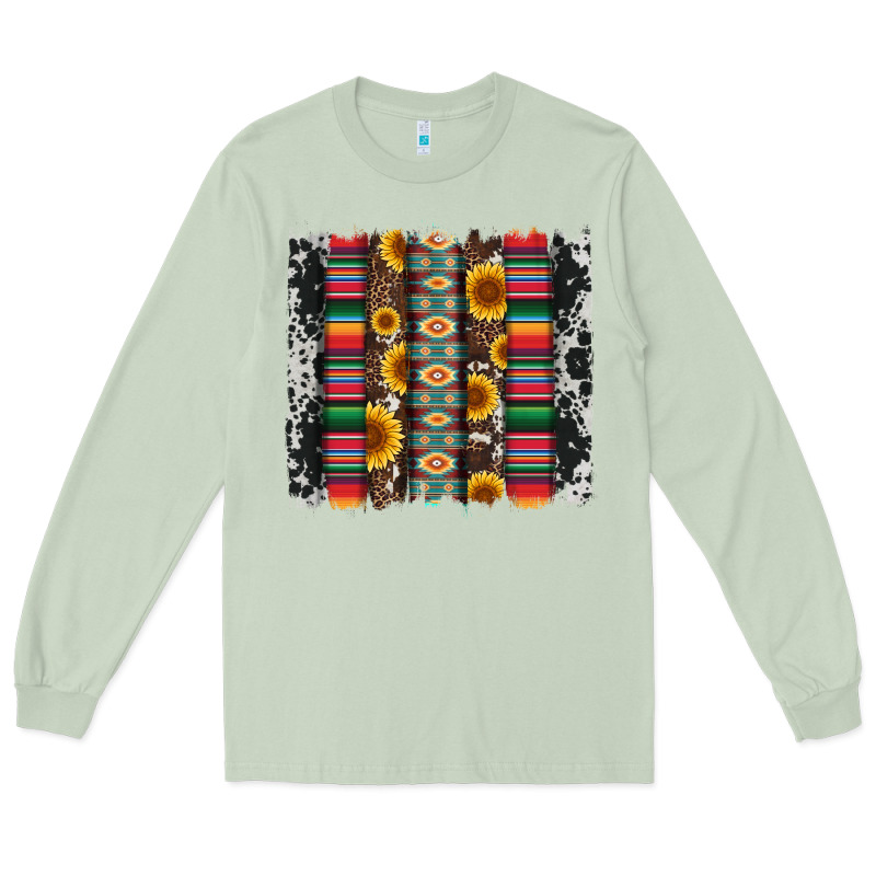Cowhıde Aztec Serape Wıth Leopard And Sunflowers Brushstroke Long Sleeve Tee by Artiststas | Teevron