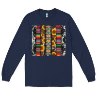 Navy cowhıde aztec serape wıth leopard and sunflowers brushstroke Long Sleeve Tee - Artiststas