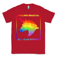 Red feeling magical but also stabby unicorn rainbow t shirt Classic Tee - linhVisuals