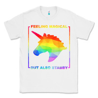 White feeling magical but also stabby unicorn rainbow t shirt Classic Tee - linhVisuals