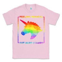 Bubblegum Pink feeling magical but also stabby unicorn rainbow t shirt Classic Tee - linhVisuals