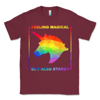 Burgundy feeling magical but also stabby unicorn rainbow t shirt Classic Tee - linhVisuals