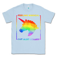 Dusty Blue feeling magical but also stabby unicorn rainbow t shirt Classic Tee - linhVisuals