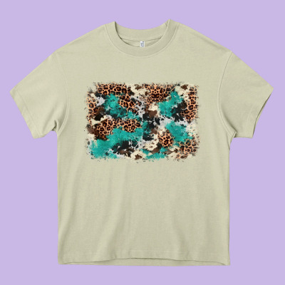 Cowhide Turquoise Glitter Heavy Core Tee Designed By Fadigitalartstudio