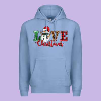 Love Christmas Snowman Premium Hoodie Designed By Barkaloodesign