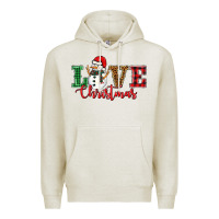 Oatmeal Heather love christmas snowman Premium Hoodie - BarkalooDesign