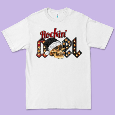 Rockin Noel Skull Premium Tee Designed By Cowhidedigitalart