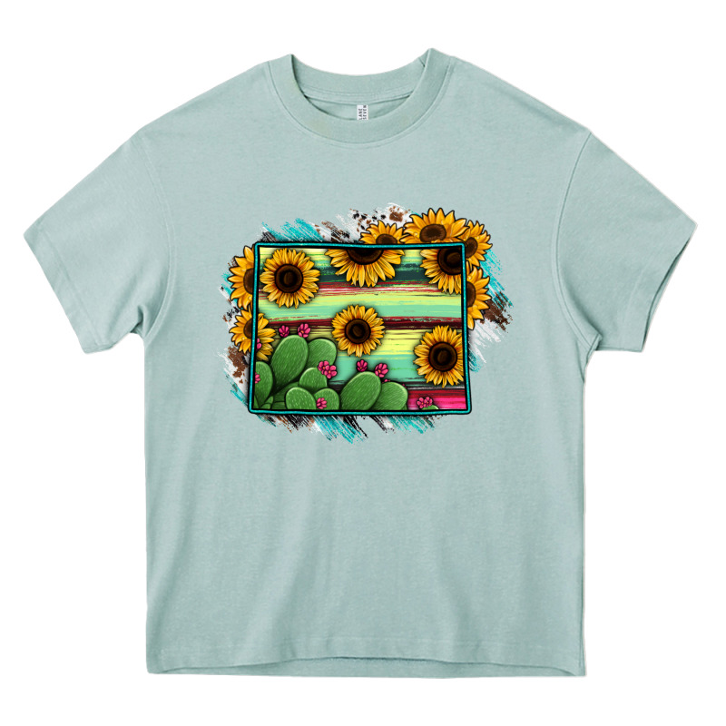 Wyoming Map Sunflower Cactus Serape Heavy Core Tee by RanaPortraitStore | Teevron