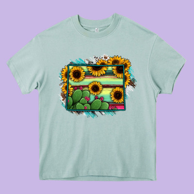 Wyoming Map Sunflower Cactus Serape Heavy Core Tee Designed By Ranaportraitstore