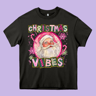 Pink Christmas Vibes Santa Heavy Core Tee Designed By Fadigitalartstudio