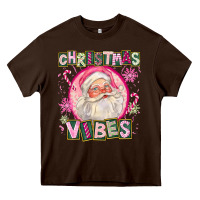Chocolate Brown Pink Christmas Vibes Santa Heavy Core Tee - FaDigitalArtStudio