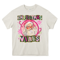 Cream Pink Christmas Vibes Santa Heavy Core Tee - FaDigitalArtStudio