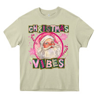Mossy Pink Christmas Vibes Santa Heavy Core Tee - FaDigitalArtStudio