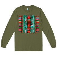Army Green serape aztec leopard and turquoise glitter with gemstone brushstroke Long Sleeve Tee - Artiststas