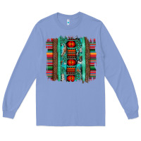 Colony Blue serape aztec leopard and turquoise glitter with gemstone brushstroke Long Sleeve Tee - Artiststas