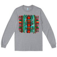 Heather Grey serape aztec leopard and turquoise glitter with gemstone brushstroke Long Sleeve Tee - Artiststas