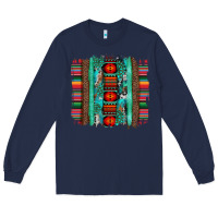 Navy serape aztec leopard and turquoise glitter with gemstone brushstroke Long Sleeve Tee - Artiststas