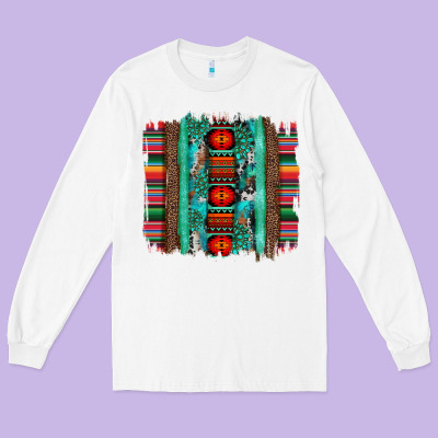 Serape Aztec Leopard And Turquoise Glitter With Gemstone Brushstroke Long Sleeve Tee Designed By Artiststas