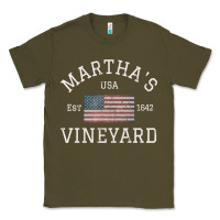 Army Green martha's vineyard massachusetts american flag usa vintage pullover hoo Classic Tee - linhVisuals