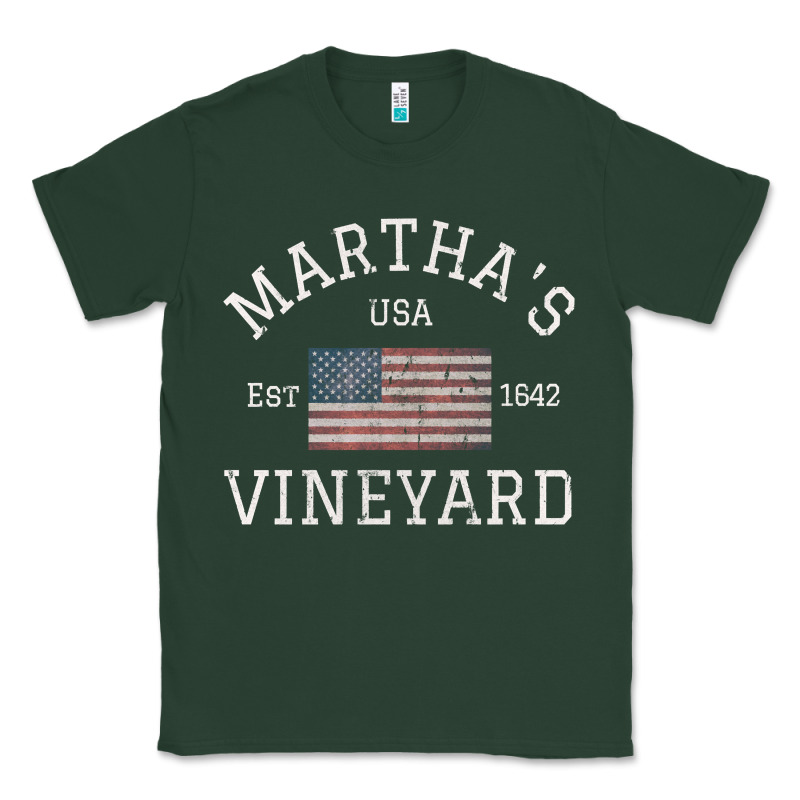 Martha's Vineyard Massachusetts American Flag Usa Vintage Pullover Hoo Classic Tee by linhVisuals | Teevron