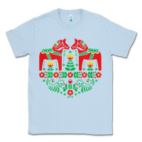 Dusty Blue swedish dala horse folk art t shirt Classic Tee - linhVisuals