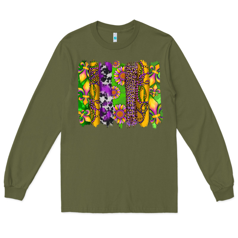 Mardi Gras Sunflower Fleur De Lis Leopard Cowhide Brushstrokes Long Sleeve Tee by Artiststas | Teevron