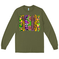 Army Green mardi gras sunflower fleur de lis leopard cowhide brushstrokes Long Sleeve Tee - Artiststas