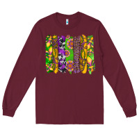 Burgundy mardi gras sunflower fleur de lis leopard cowhide brushstrokes Long Sleeve Tee - Artiststas
