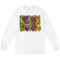 White mardi gras sunflower fleur de lis leopard cowhide brushstrokes Long Sleeve Tee - Artiststas