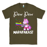Army Green womens pew madafakas funny fantasy unicorn with rainbow gun   white v Classic Tee - linhVisuals