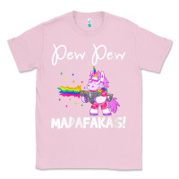 Bubblegum Pink womens pew madafakas funny fantasy unicorn with rainbow gun   white v Classic Tee - linhVisuals