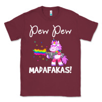 Burgundy womens pew madafakas funny fantasy unicorn with rainbow gun   white v Classic Tee - linhVisuals