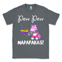 Charcoal Heather womens pew madafakas funny fantasy unicorn with rainbow gun   white v Classic Tee - linhVisuals
