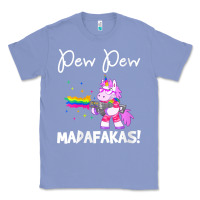 Colony Blue womens pew madafakas funny fantasy unicorn with rainbow gun   white v Classic Tee - linhVisuals