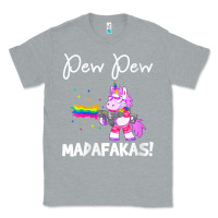 Heather Grey womens pew madafakas funny fantasy unicorn with rainbow gun   white v Classic Tee - linhVisuals
