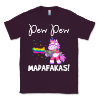 Plum womens pew madafakas funny fantasy unicorn with rainbow gun   white v Classic Tee - linhVisuals