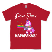 Red womens pew madafakas funny fantasy unicorn with rainbow gun   white v Classic Tee - linhVisuals